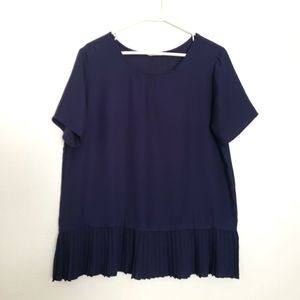 Navy Blue Pleated Peplum Blouse